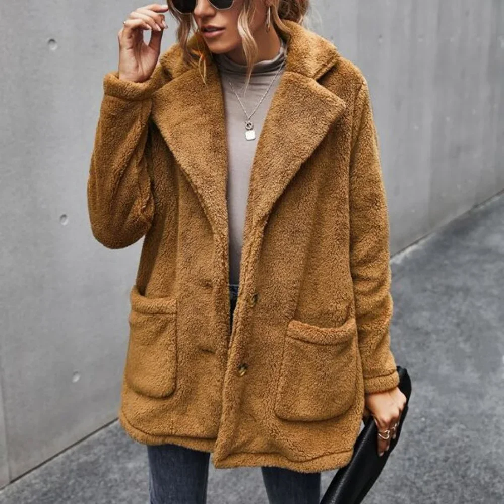 Cuddle Up Button Front Double Pocket Teddy Coat ca - Picture 3 of 7
